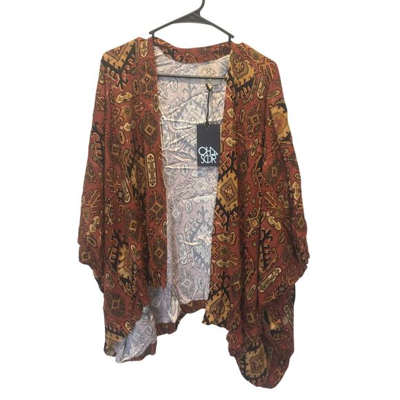 Chaser Boho Patterned Rust/Mustard Kimono Size M/L NWT - Picture 2 of 5